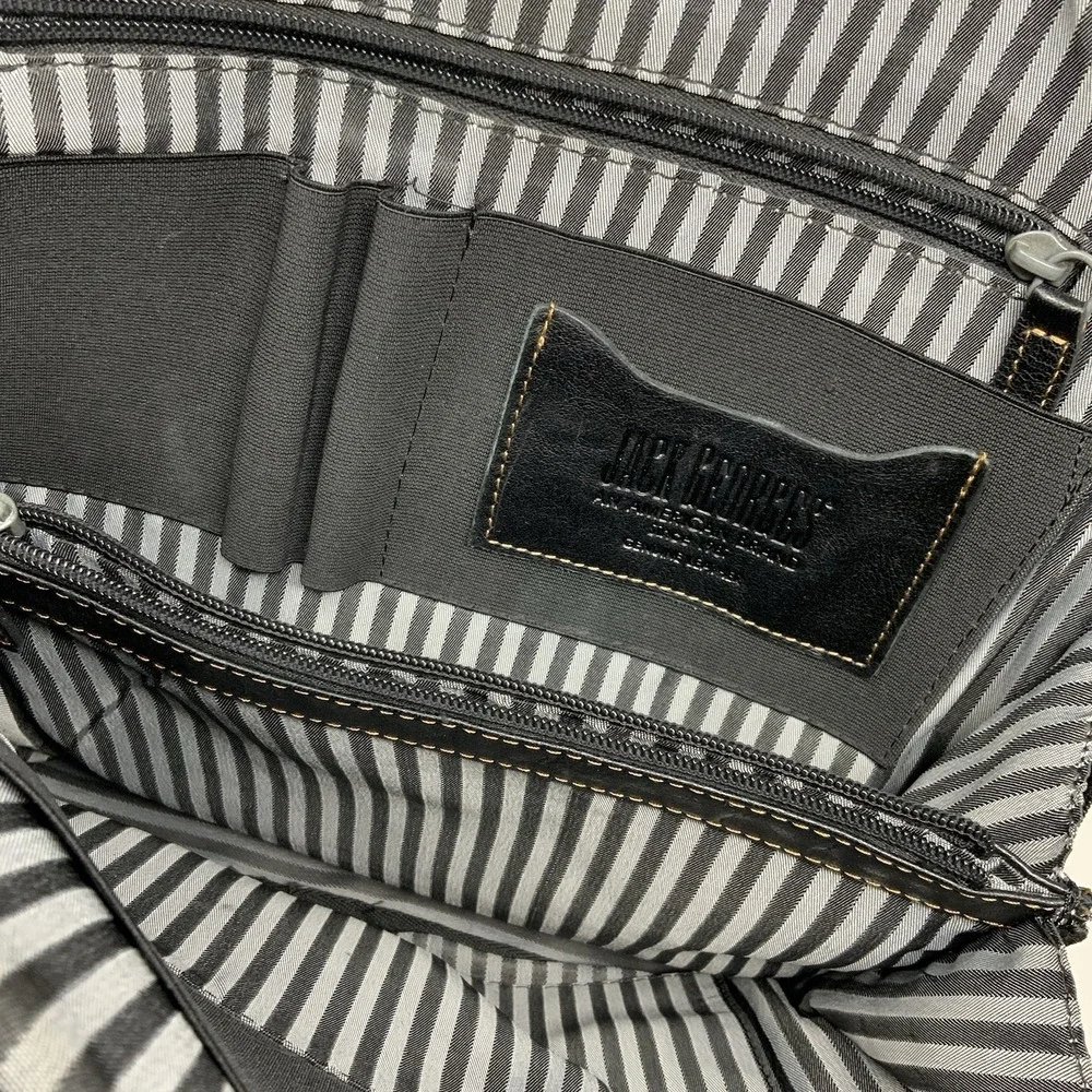 Jack Georges Voyager Black Leather Backpack Handbag Contrast Stitch Organize